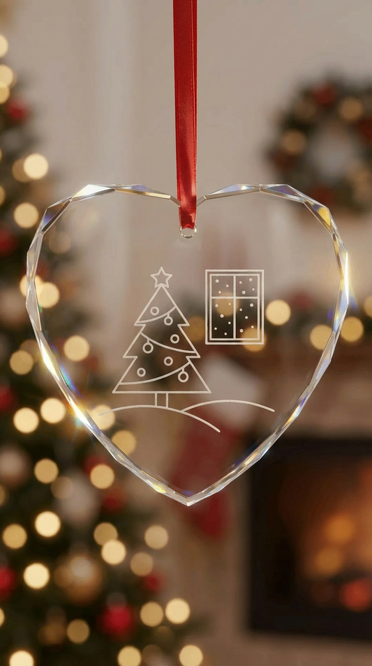 Engraved Crystal Glass Ornament — Christmas Stockings & Pine Branch