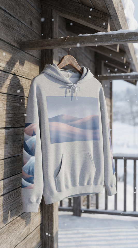 Pastel Desert Hoodie — Cozy Winter Hoodie with Soft Pastel Desert Graphic