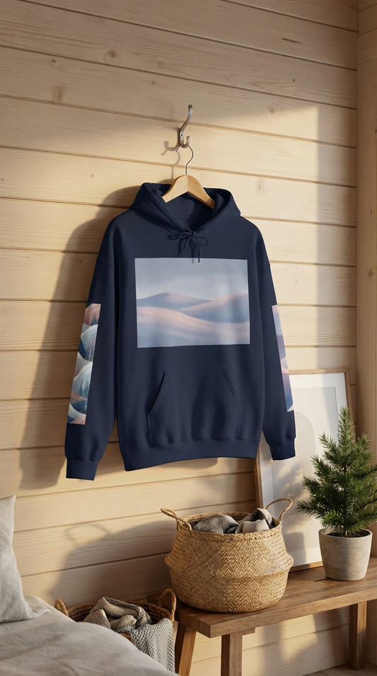 Pastel Desert Hoodie — Cozy Winter Hoodie with Soft Pastel Desert Graphic